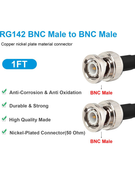 Cable Coaxial BNC Macho a BNC Macho RG142 0.30m 50 Ohmios