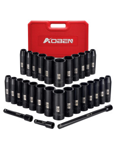 Juego de Enchufes de Impacto AOBEN 29 Piezas 1/2" SAE/Métrico