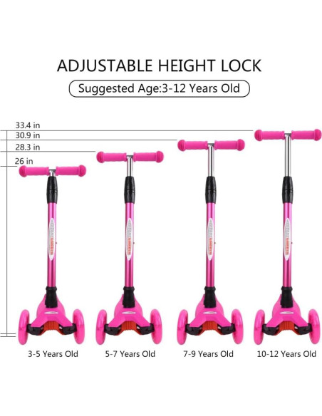 Scooter ChromeWheels Rosa 3 Ruedas Ajustable 59.87 kg