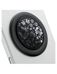 Soporte de Anillo Adhesivo TecRange Floral Negro - Ultra Delgado y Plegable