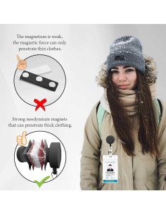 2 Portatarjetas Magnéticos HKNR con Clip Retráctil - Negro y Beige 2