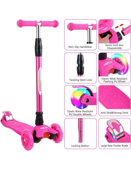 Scooter ChromeWheels Rosa 3 Ruedas Ajustable 59.87 kg