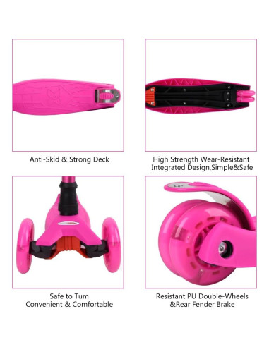 Scooter ChromeWheels Rosa 3 Ruedas Ajustable 59.87 kg