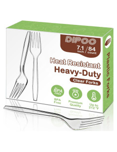 Tenedores de Plástico Dipoo Transparentes 18 cm Resistentes 84 Pzs