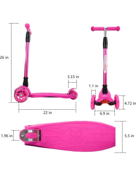 Scooter ChromeWheels Rosa 3 Ruedas Ajustable 59.87 kg