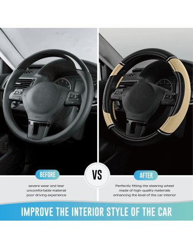 Cubierta de Volante de Cuero Road Comforts Beige 36.83-38.1 cm