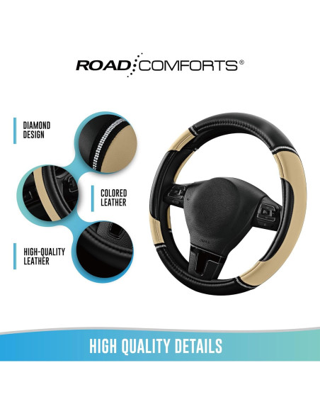 Cubierta de Volante de Cuero Road Comforts Beige 36.83-38.1 cm Cubierta de Volante de Cuero Road Comforts Beige 36.83-38.1 cm