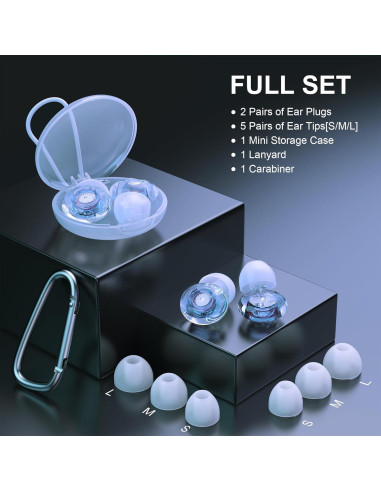 Tapones para Oídos Yawsoy Azul Reutilizables 18-25dB 2 Paquetes