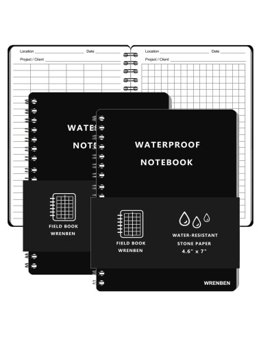 Cuadernos Espirales Impermeables WRENBEN A6 Negro - 2 Pack