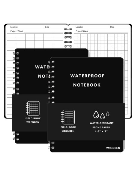 Cuadernos Espirales Impermeables WRENBEN A6 Negro - 2 Pack