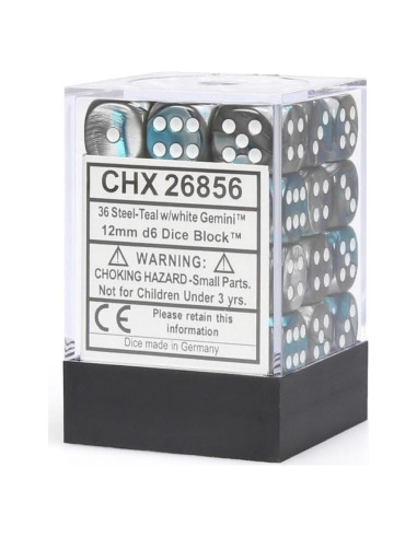 Juego de Dados DND Chessex 36 D6 12mm Teal y Blanco