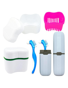 Kit Estuche Dentaduras Platonee 6 Piezas Rosa Verde