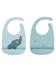 Baberos de Silicona Azul Done by Deer Elphee 2-Pack Ajustables