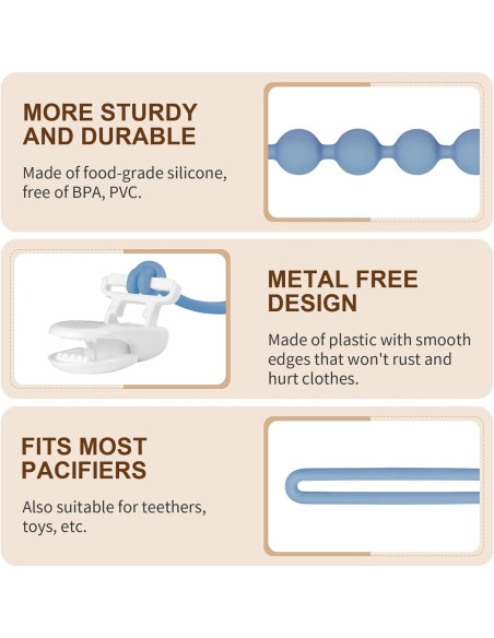 Clip de Chupete de Silicona 100% Grado Alimenticio - Paquete de 5