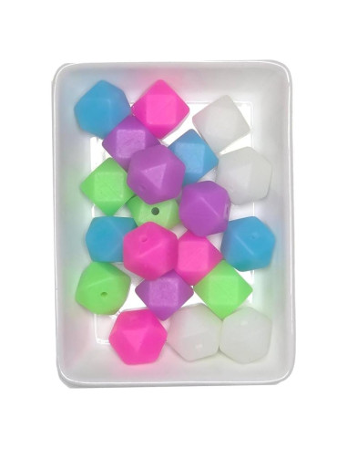 Perlas de Silicona Hexagonales 14mm Blue Rabbit Co - 20 Piezas