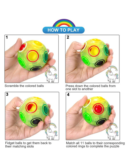 Bola Mágica Arcoíris Vdealen - Juego Antiestrés 7 cm - Paquete de 4