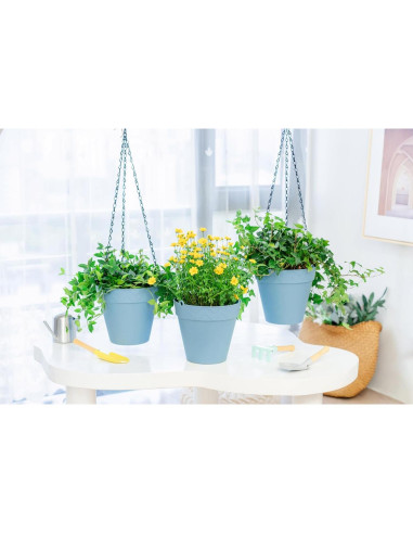 Maceta Colgante Melphoe Azul 20 cm Autorriego y Drenaje