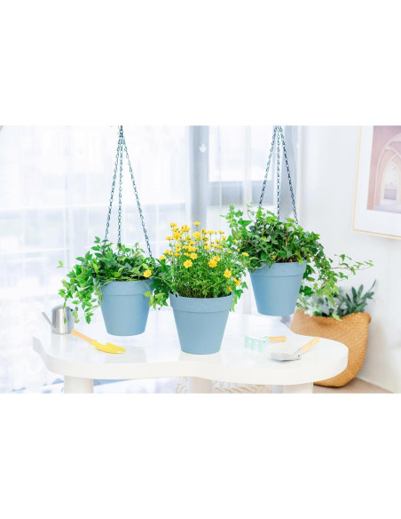 Maceta Colgante Melphoe Azul 20 cm Autorriego y Drenaje