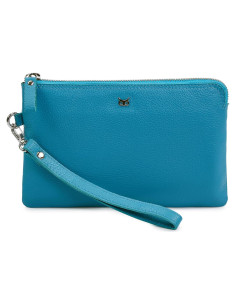 Cartera de muñeca de cuero real Wise Owl Nappa azul aire