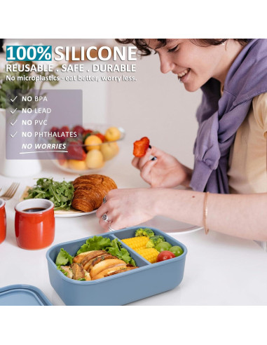 Caja Bento de Silicona Annaklin 32oz 2 Compartimentos Azul