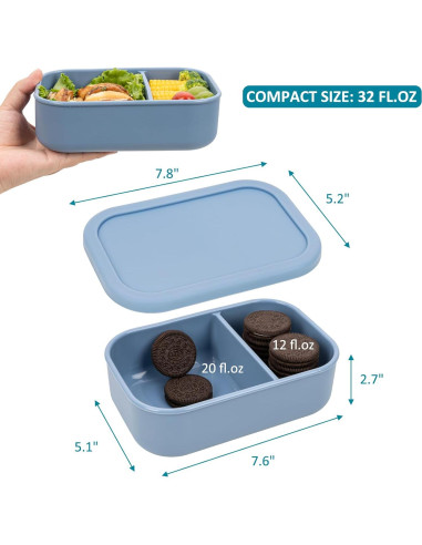 Caja Bento de Silicona Annaklin 32oz 2 Compartimentos Azul