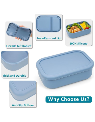 Caja Bento de Silicona Annaklin 32oz 2 Compartimentos Azul
