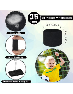 Lounsweer 72 Pulseras Deportivas Negras para Niños - Muñequera de Algodón 2