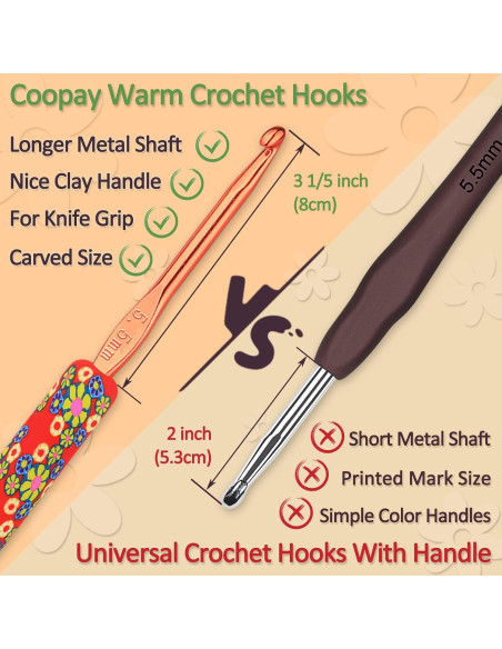 Juego de Ganchillos Coopay 14 Piezas 2mm a 10mm Aluminio