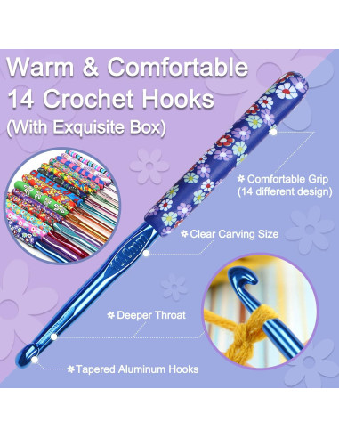 Juego de Ganchillos Coopay 14 Piezas 2mm a 10mm Aluminio