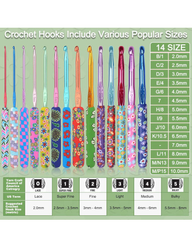 Juego de Ganchillos Coopay 14 Piezas 2mm a 10mm Aluminio