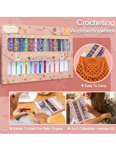 Juego de Ganchillos Coopay 14 Piezas 2mm a 10mm Aluminio