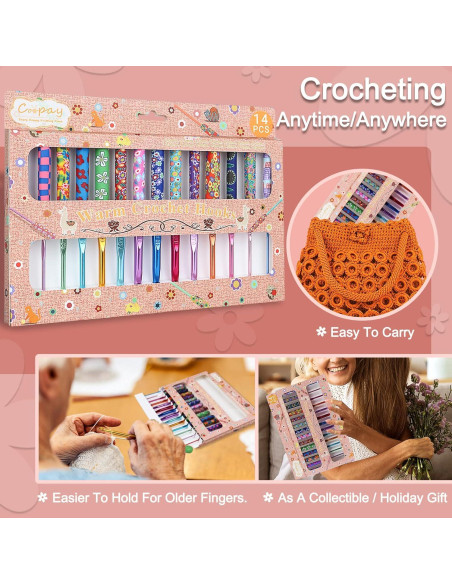 Juego de Ganchillos Coopay 14 Piezas 2mm a 10mm Aluminio