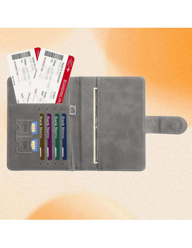 2 Fundas de Pasaporte Multifuncionales AOZUO con RFID Rosa y Gris