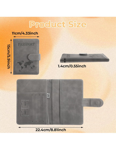 2 Fundas de Pasaporte Multifuncionales AOZUO con RFID Rosa y Gris