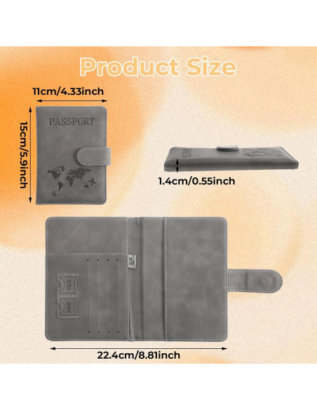 2 Fundas de Pasaporte Multifuncionales AOZUO con RFID Rosa y Gris
