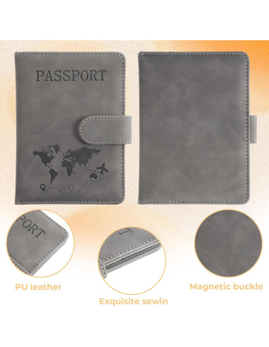 2 Fundas de Pasaporte Multifuncionales AOZUO con RFID Rosa y Gris