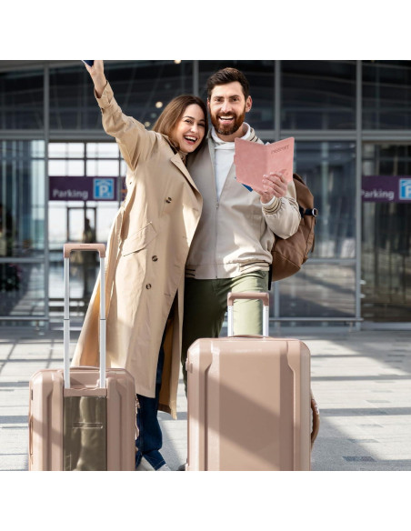 2 Fundas de Pasaporte Multifuncionales AOZUO con RFID Rosa y Gris