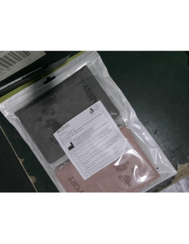 2 Fundas de Pasaporte Multifuncionales AOZUO con RFID Rosa y Gris