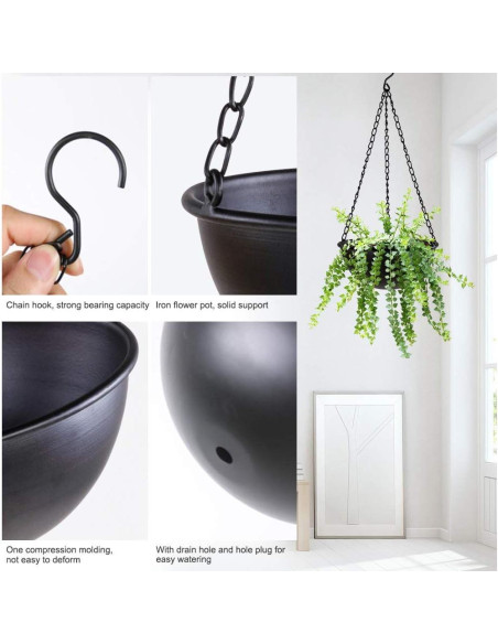 Maceta Colgante Sinolodo 25.4 cm Drenaje Metal Negra - 2 Piezas