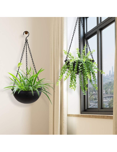 Maceta Colgante Sinolodo 25.4 cm Drenaje Metal Negra - 2 Piezas