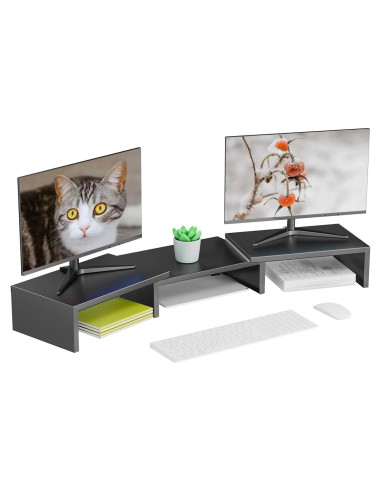Soporte Doble para Monitor OUTIOE Negro, Elevador de Escritorio 101.6x22.9cm