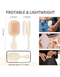 Mini Cepillo Desenredante Jurrissa Beige Portátil 14x5.7cm 2