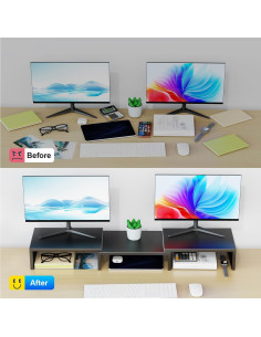 Soporte Doble para Monitor OUTIOE Negro, Elevador de Escritorio 101.6x22.9cm 2