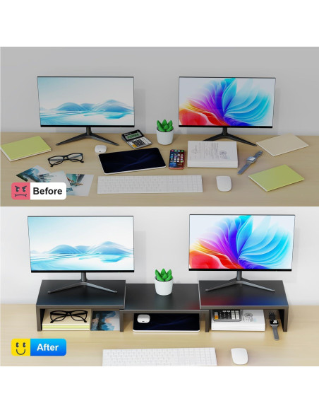 Soporte Doble para Monitor OUTIOE Negro, Elevador de Escritorio 101.6x22.9cm