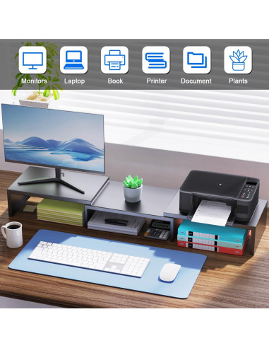 Soporte Doble para Monitor OUTIOE Negro, Elevador de Escritorio 101.6x22.9cm