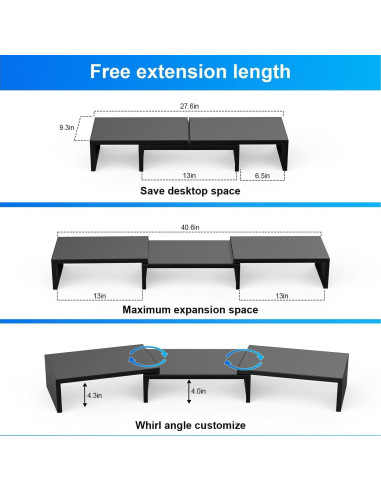Soporte Doble para Monitor OUTIOE Negro, Elevador de Escritorio 101.6x22.9cm