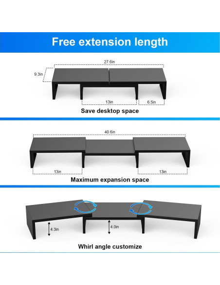 Soporte Doble para Monitor OUTIOE Negro, Elevador de Escritorio 101.6x22.9cm