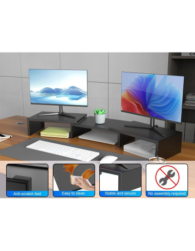 Soporte Doble para Monitor OUTIOE Negro, Elevador de Escritorio 101.6x22.9cm