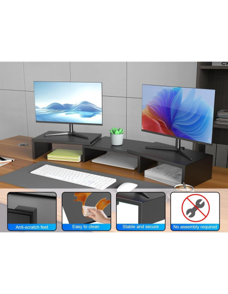 Soporte Doble para Monitor OUTIOE Negro, Elevador de Escritorio 101.6x22.9cm