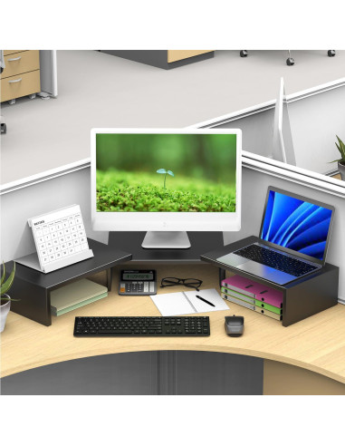 Soporte Doble para Monitor OUTIOE Negro, Elevador de Escritorio 101.6x22.9cm